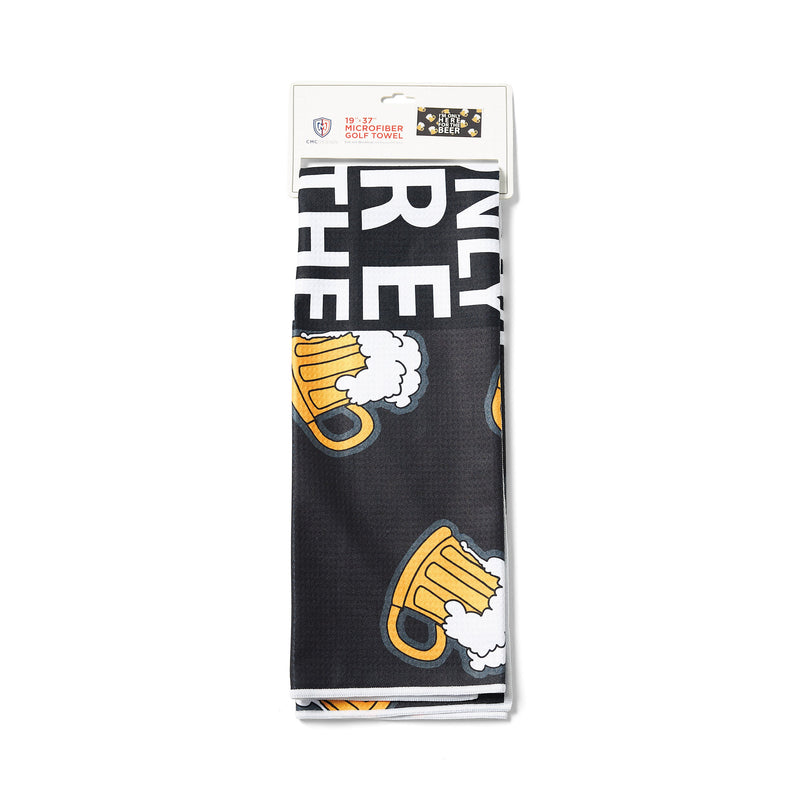 Here for Beer Black Micofibre Players Towel