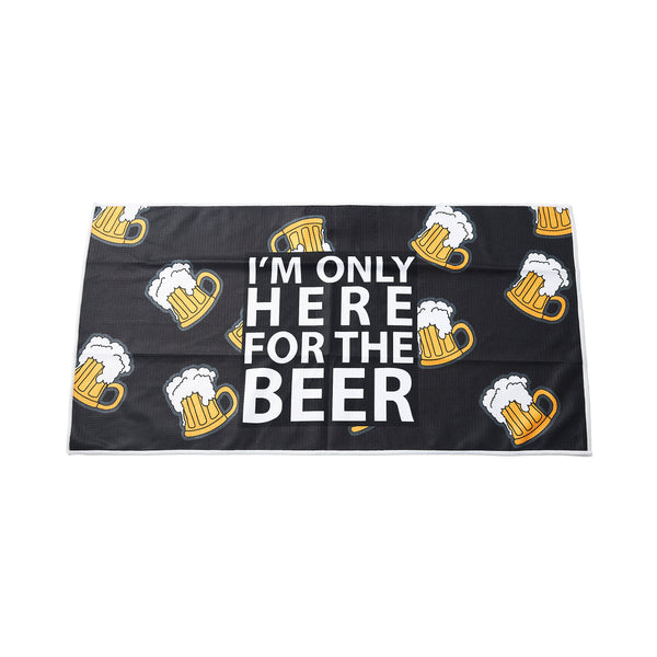 Here for Beer Black Micofibre Players Towel